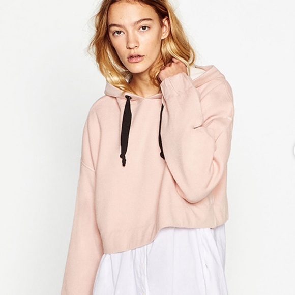 Zara Light Pink Slouchy Cozy Cropped Sweatshirt Athletic Wear Knitwear Sweater - Picture 2 of 3
